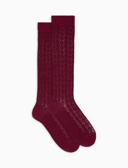 Women's long plain purple cotton and cashmere socks with openwork - Woman | Gallo 1927 - Official Online Shop