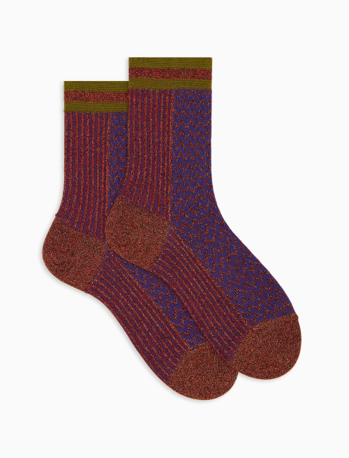 Calze corte donna cotone rosso fantasia twin rib e chevron effetto scintillante - Corte | Gallo 1927 - Official Online Shop