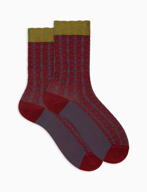 Calze corte donna viscosa rosso fantasia foglioline - Corte | Gallo 1927 - Official Online Shop