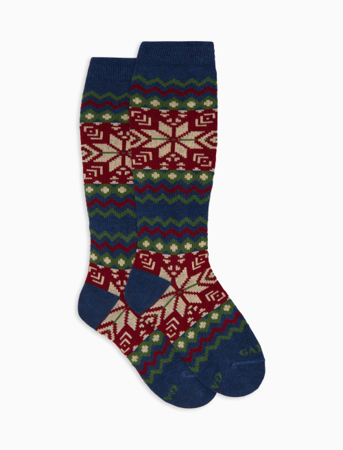Kids' long blue cotton socks with decorative Christmas motif - Black Friday Kids | Gallo 1927 - Official Online Shop