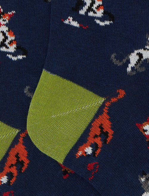 Kids' long blue cotton socks with cat, mouse and yarn ball motif - Black Friday Kids | Gallo 1927 - Official Online Shop