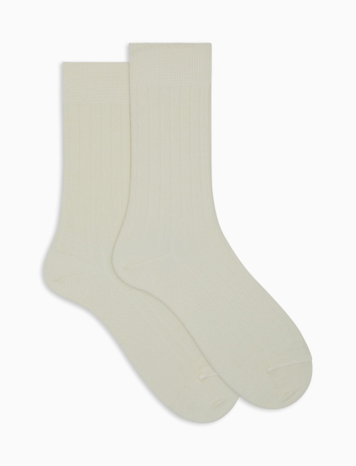 Men's short plain white ribbed wool socks - Man | Gallo 1927 - Official Online Shop