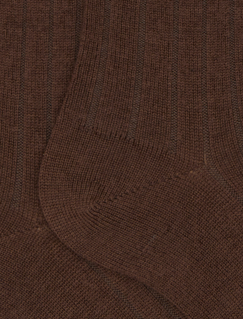 Men's short plain ribbed socks in brown wool - Short | Gallo 1927 - Official Online Shop