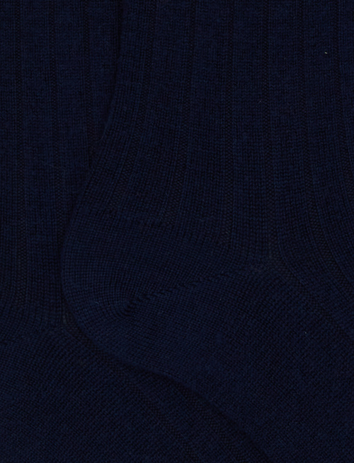 Men's short plain ribbed socks in blue wool - Short | Gallo 1927 - Official Online Shop