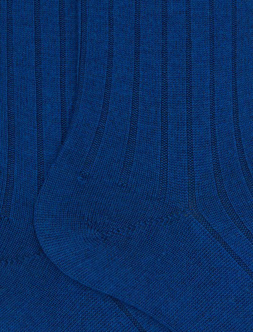 Men's short plain ribbed socks in blue wool - Short | Gallo 1927 - Official Online Shop