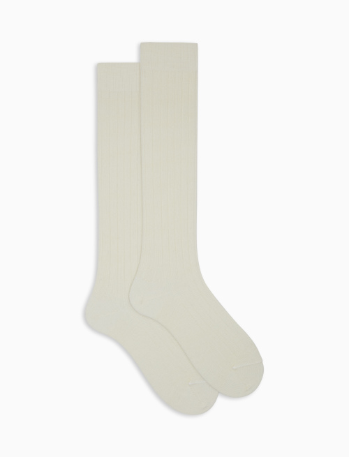 Men's long plain white ribbed wool socks - Long | Gallo 1927 - Official Online Shop
