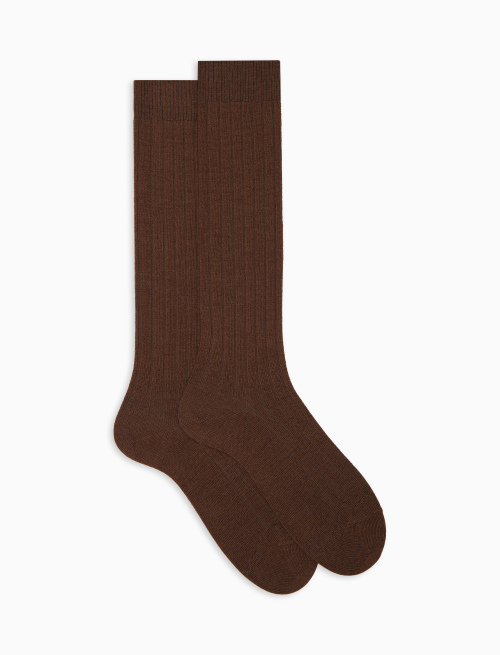 Men's long plain brown ribbed wool socks - Man | Gallo 1927 - Official Online Shop