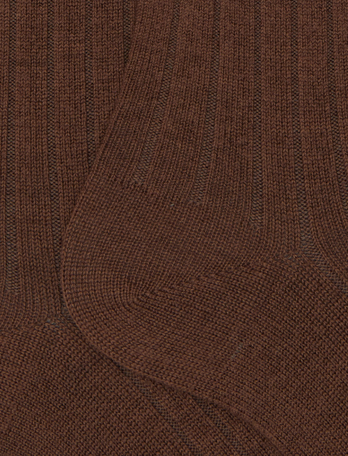 Men's long plain brown ribbed wool socks - Man | Gallo 1927 - Official Online Shop