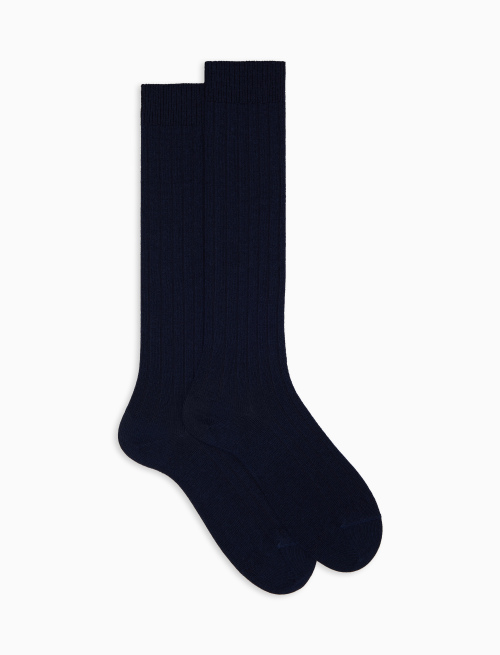 Men's long plain blue ribbed wool socks - Man | Gallo 1927 - Official Online Shop