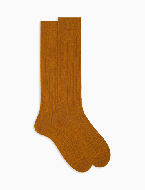Men's long plain yellow ribbed wool socks - Man | Gallo 1927 - Official Online Shop