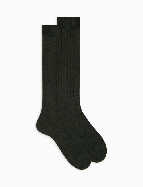 Men's long plain green ribbed wool socks - Man | Gallo 1927 - Official Online Shop