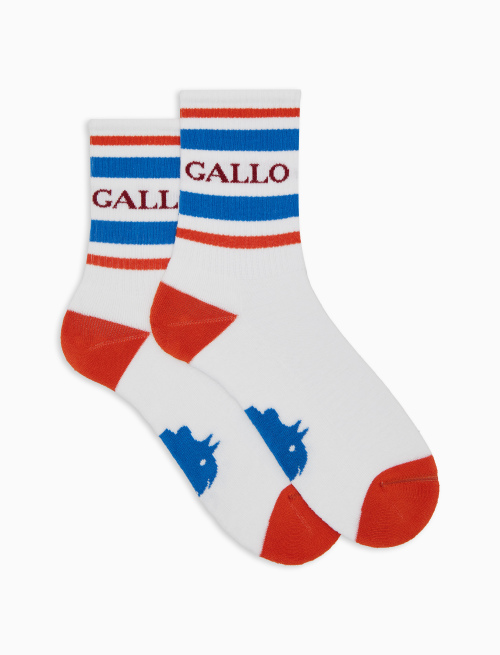 Unisex short white cotton terry socks with stripes and Gallo writing - Socks | Gallo 1927 - Official Online Shop