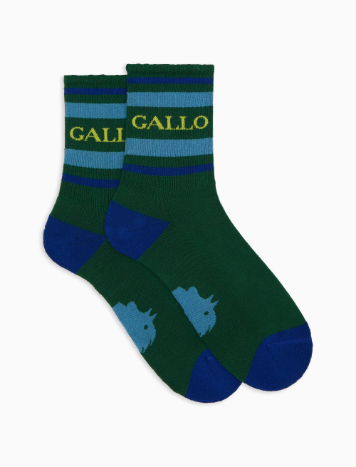Unisex short green cotton terry socks with stripes and Gallo writing - Socks | Gallo 1927 - Official Online Shop