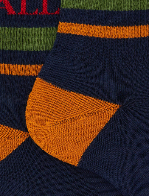 Unisex short blue cotton terry socks with stripes and Gallo writing - New In | Gallo 1927 - Official Online Shop