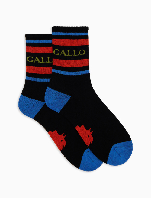 Unisex short black cotton terry socks with stripes and Gallo writing - Socks | Gallo 1927 - Official Online Shop