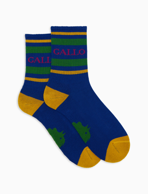 Unisex short blue cotton terry socks with stripes and Gallo writing - Socks | Gallo 1927 - Official Online Shop