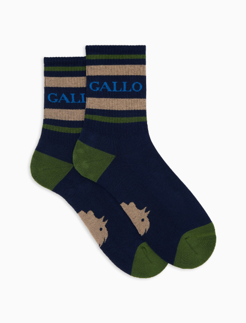 Unisex short blue cotton terry socks with stripes and Gallo writing - Socks | Gallo 1927 - Official Online Shop
