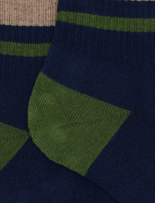 Calze corte unisex spugna di cotone blu con righe e scritta gallo - Calze | Gallo 1927 - Official Online Shop