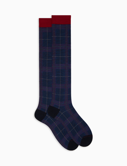 Men's long blue wool socks with tartan motif | Gallo 1927 - Official Online Shop