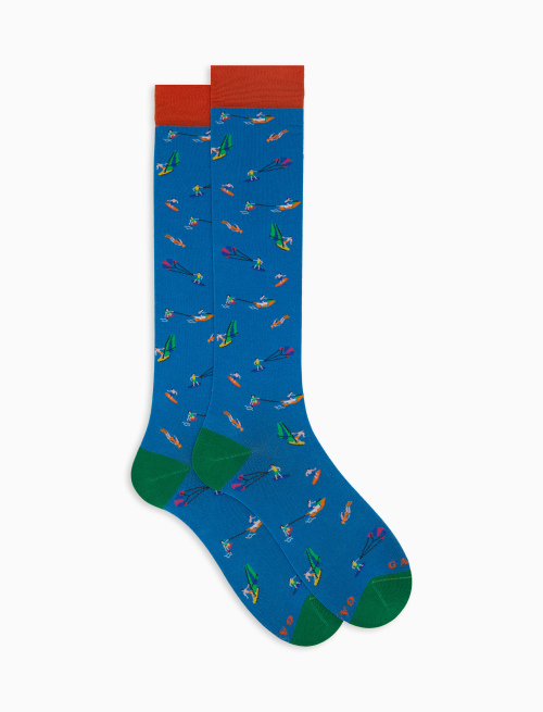 Men's cotton water sports patterned long socks light blue - Man | Gallo 1927 - Official Online Shop