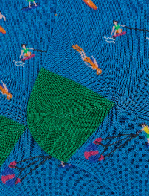 Men's cotton water sports patterned long socks light blue - Man | Gallo 1927 - Official Online Shop