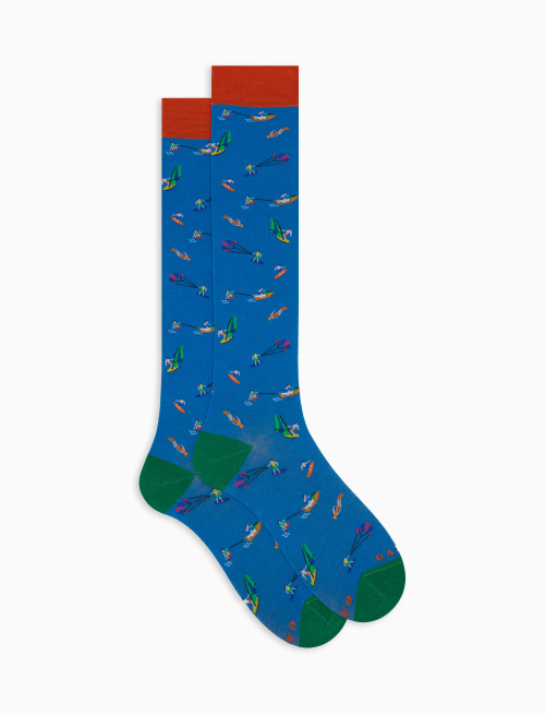 Calze lunghe donna cotone fantasia sport acquatici azzurro - Lunghe | Gallo 1927 - Official Online Shop