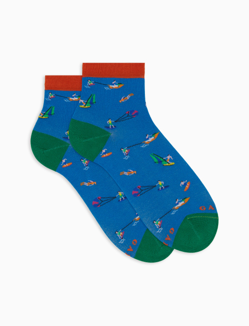 Women's cotton water sports patterned short socks light blue - Super short | Gallo 1927 - Official Online Shop