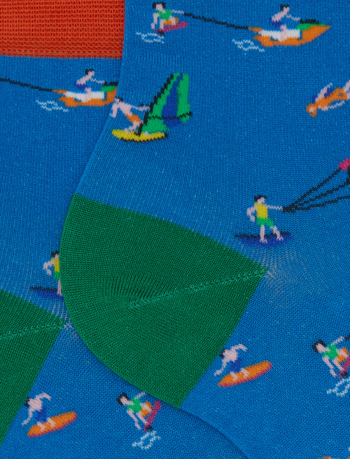Women's cotton water sports patterned short socks light blue - Super short | Gallo 1927 - Official Online Shop