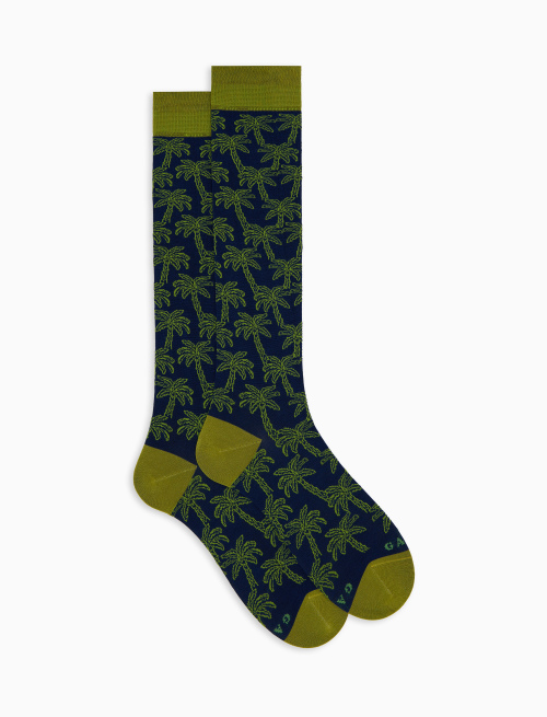 Men's palm patterned cotton long socks blue - TEST | Gallo 1927 - Official Online Shop