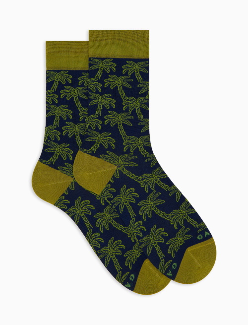 Men's palm patterned cotton short socks blue - Socks | Gallo 1927 - Official Online Shop