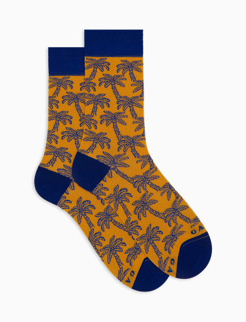 Men's palm patterned cotton short socks yellow - Socks | Gallo 1927 - Official Online Shop