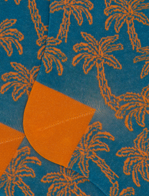 Calze lunghe donna cotone fantasia palme azzurro - Lunghe | Gallo 1927 - Official Online Shop