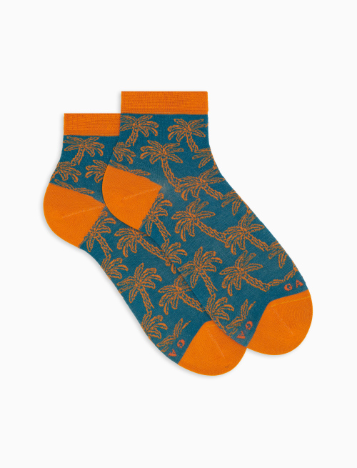 Women's palm patterned cotton short socks light blue - Super short | Gallo 1927 - Official Online Shop