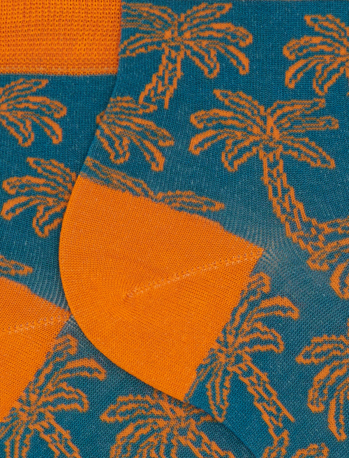 Women's palm patterned cotton short socks light blue - Super short | Gallo 1927 - Official Online Shop