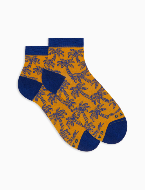 Women's cotton palm patterned yellow short socks - Super short | Gallo 1927 - Official Online Shop