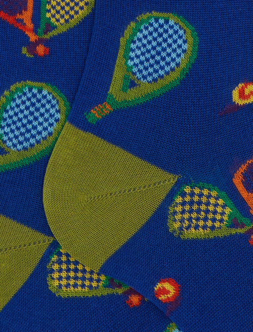 Calze lunghe donna cotone fantasia racchette blu - Lunghe | Gallo 1927 - Official Online Shop