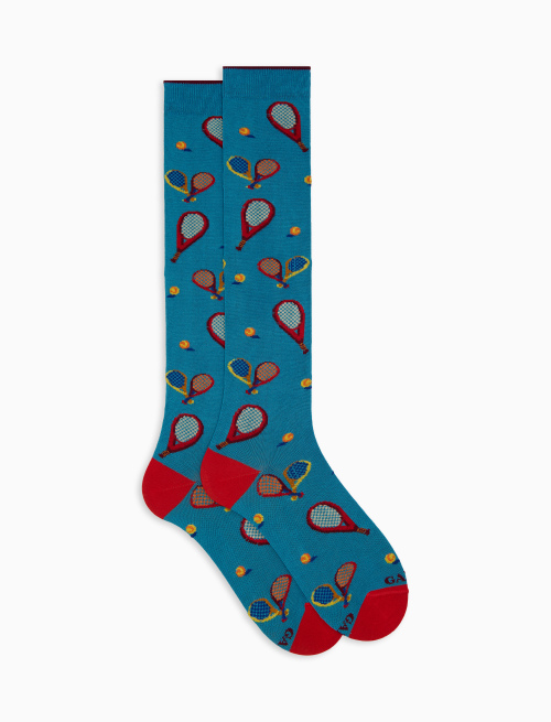 Calze lunghe donna cotone fantasia racchette azzurro - Lunghe | Gallo 1927 - Official Online Shop