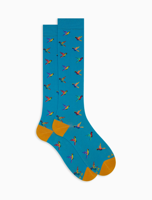 Men's long cotton socks with light blue parrot pattern - The SS Edition | Gallo 1927 - Official Online Shop