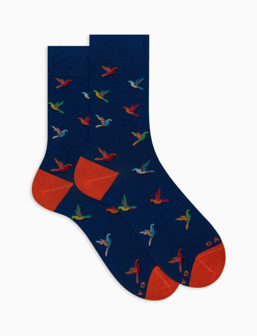 Men's short cotton socks with a blue parrot pattern - The SS Edition | Gallo 1927 - Official Online Shop