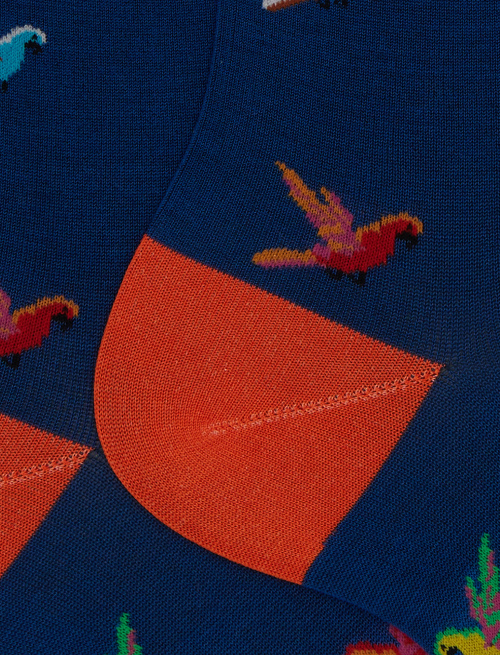 Men's short cotton socks with a blue parrot pattern - The SS Edition | Gallo 1927 - Official Online Shop