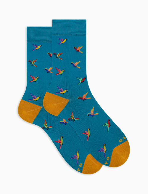 Men's short cotton socks with light blue parrot pattern - The SS Edition | Gallo 1927 - Official Online Shop