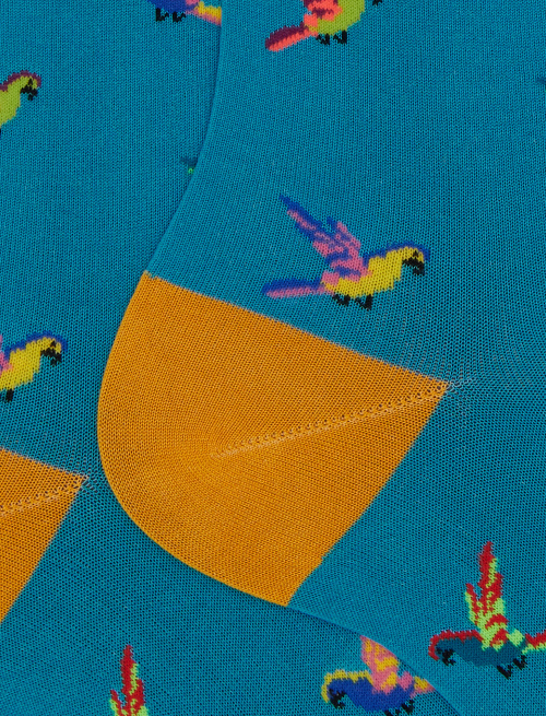 Men's short cotton socks with light blue parrot pattern - The SS Edition | Gallo 1927 - Official Online Shop