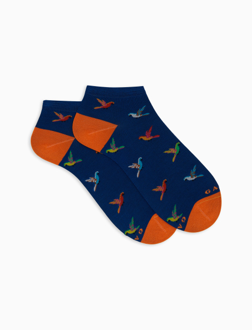 Men's cotton ankle socks with blue parrot pattern - Socks | Gallo 1927 - Official Online Shop