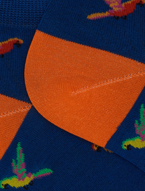 Men's cotton ankle socks with blue parrot pattern - Socks | Gallo 1927 - Official Online Shop