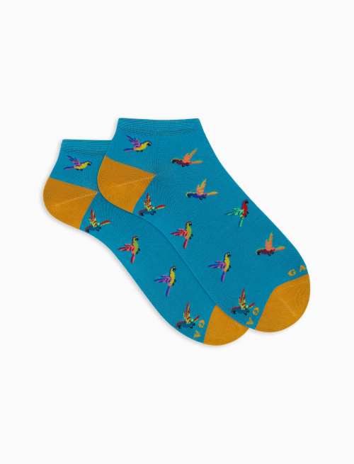 Men's cotton ankle socks with light blue parrot pattern - The SS Edition | Gallo 1927 - Official Online Shop