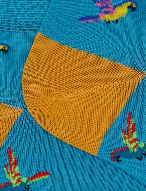 Men's cotton ankle socks with light blue parrot pattern - The SS Edition | Gallo 1927 - Official Online Shop