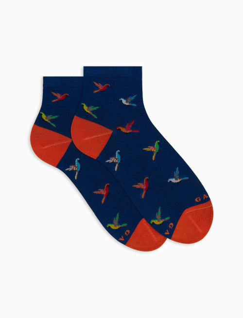 Women's blue parrot patterned cotton short socks - Super short | Gallo 1927 - Official Online Shop
