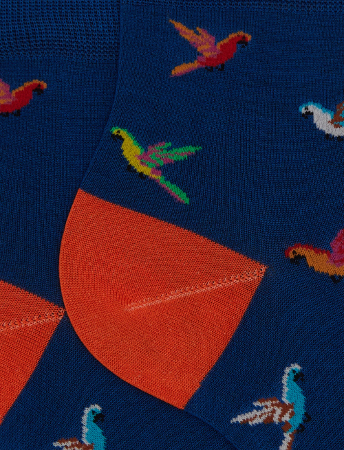 Women's blue parrot patterned cotton short socks - Super short | Gallo 1927 - Official Online Shop