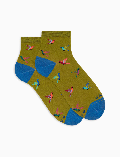 Women's short cotton socks with green parrot pattern - Super short | Gallo 1927 - Official Online Shop