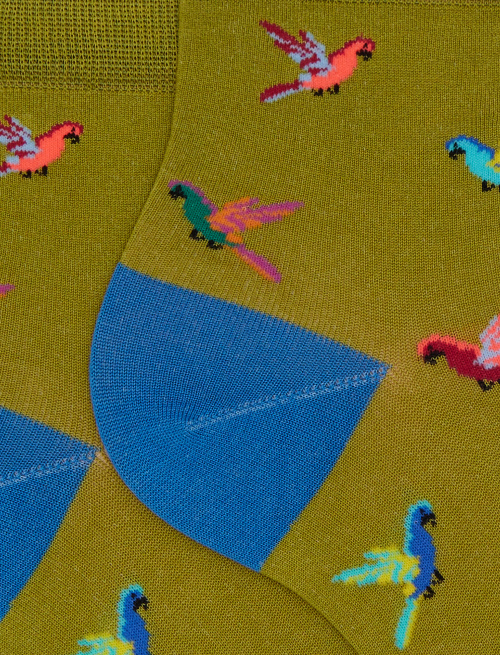Women's short cotton socks with green parrot pattern - Super short | Gallo 1927 - Official Online Shop